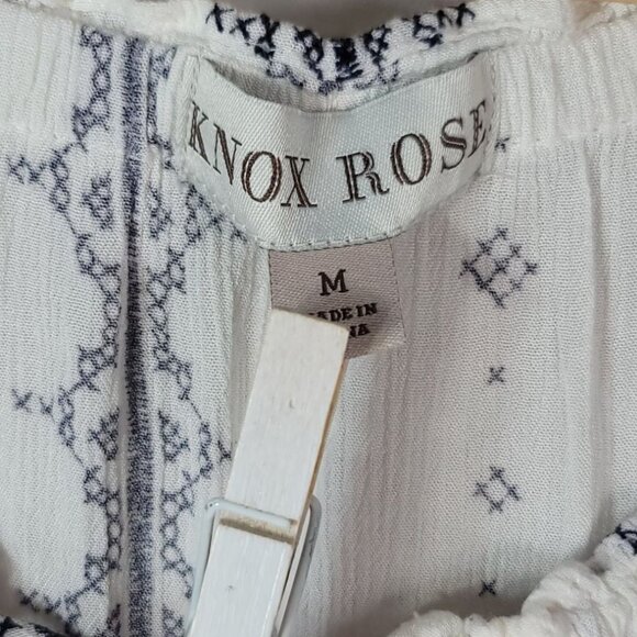 Knox Rose Boho Top Medium Tassel Tie 3/4 Bell Sleeve Flared V Neck Embroidered - Picture 7 of 9